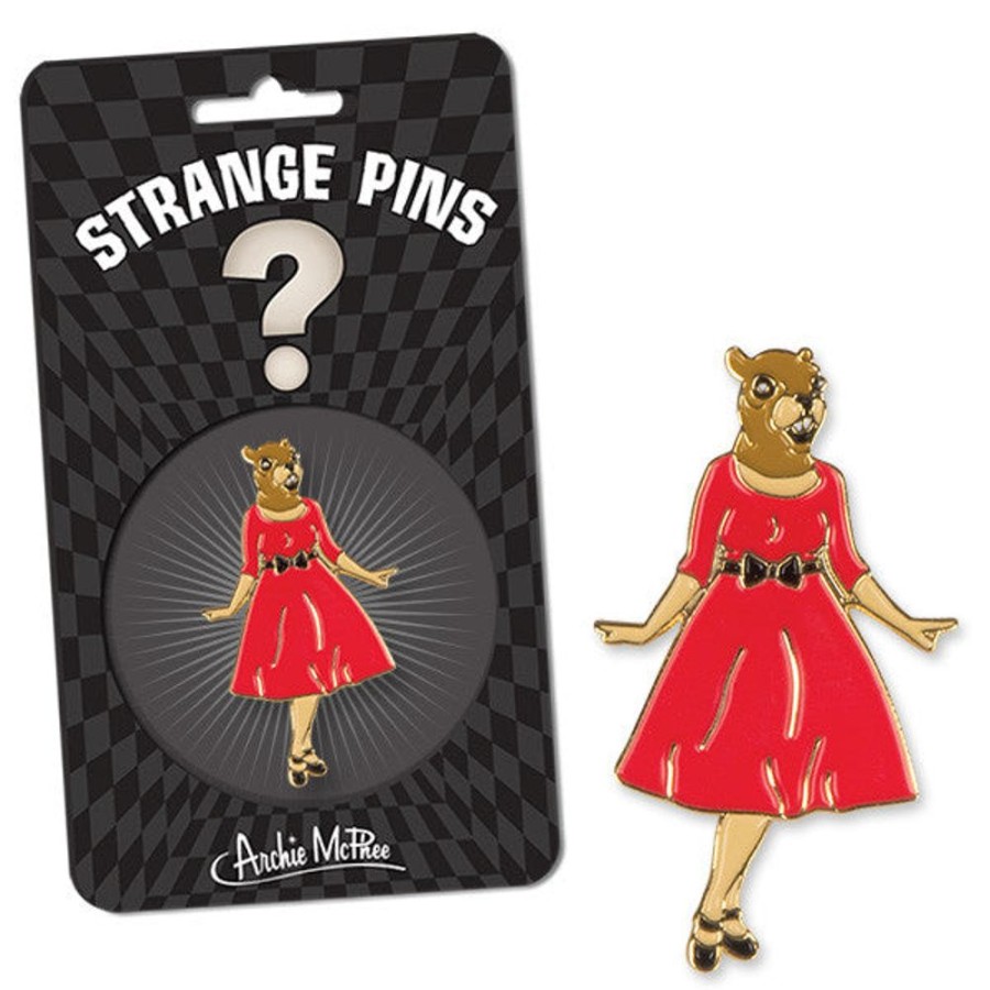 For You Archie McPhee | Squirrel In Red Dress Enamel Pin