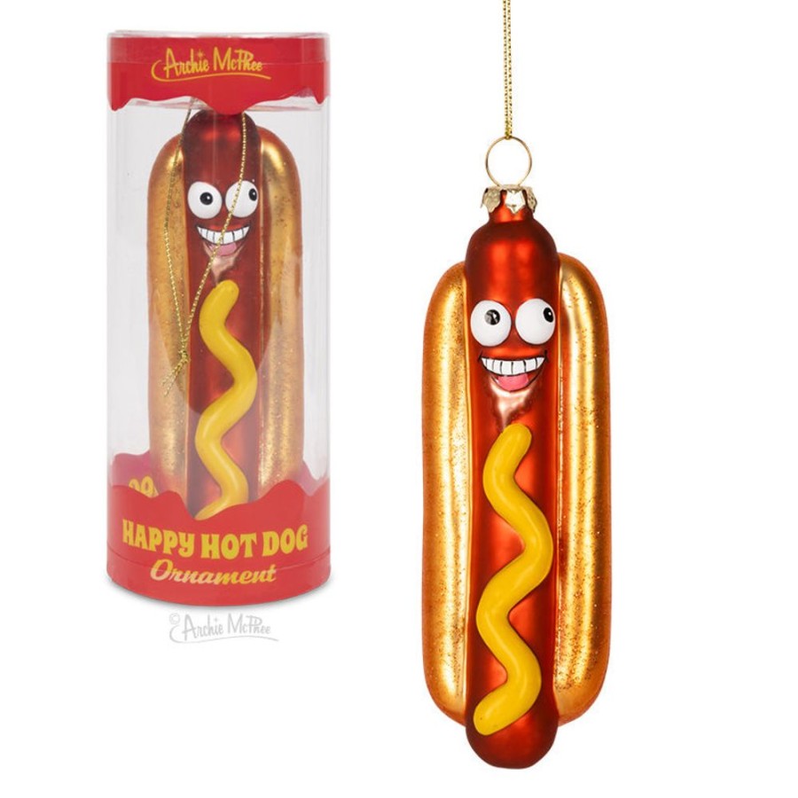 Gifts Archie McPhee | Happy Hot Dog Ornament