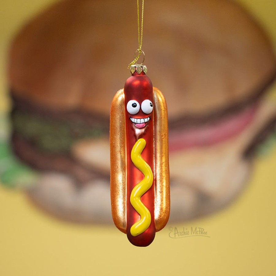 Gifts Archie McPhee | Happy Hot Dog Ornament